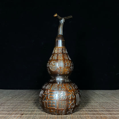 Elegant Large Pure Copper 'Hundred Blessings' Gourd Sculpture - Handcrafted Desk Ornament