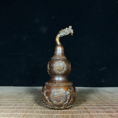 Exquisite Brass Pi Xiu Dragon Head Gourd Sculpture - Desktop Decoration