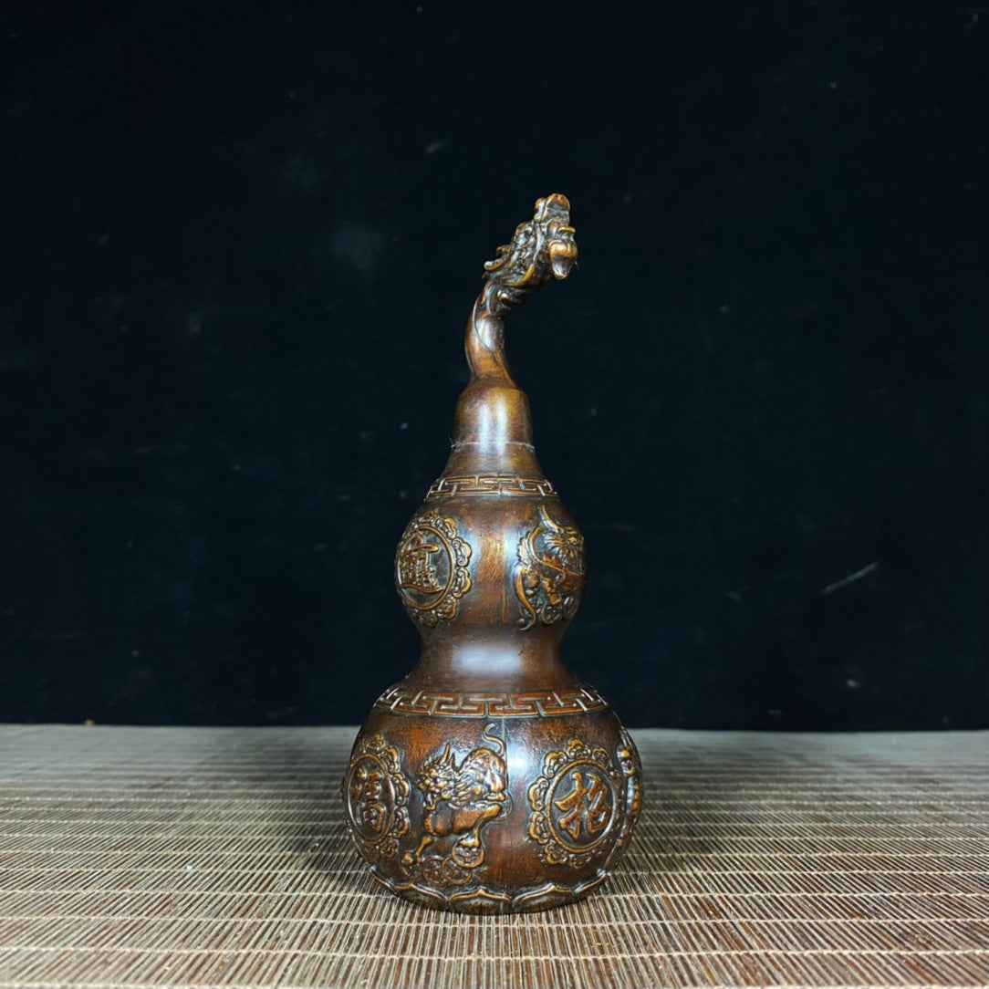 Exquisite Brass Pi Xiu Dragon Head Gourd Sculpture - Desktop Decoration