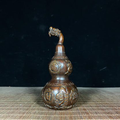 Exquisite Brass Pi Xiu Dragon Head Gourd Sculpture - Desktop Decoration