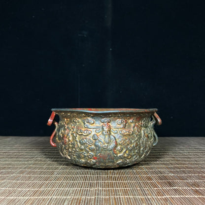 Antique Style God of Wealth and Auspicious Kylin Treasure Bowl - Exquisite Handcraft, Rare Collectible