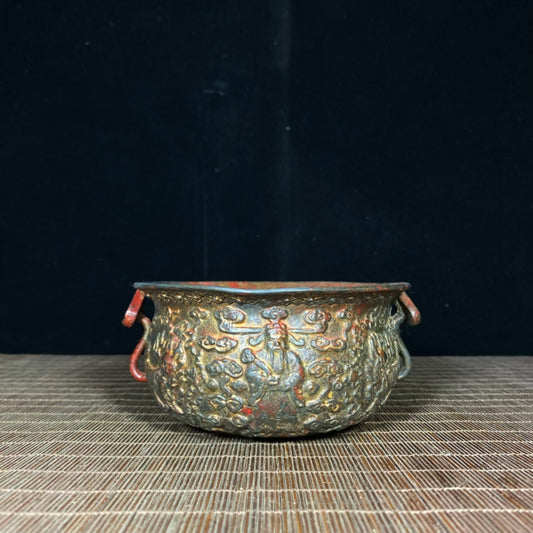 Antique Style God of Wealth and Auspicious Kylin Treasure Bowl - Exquisite Handcraft, Rare Collectible