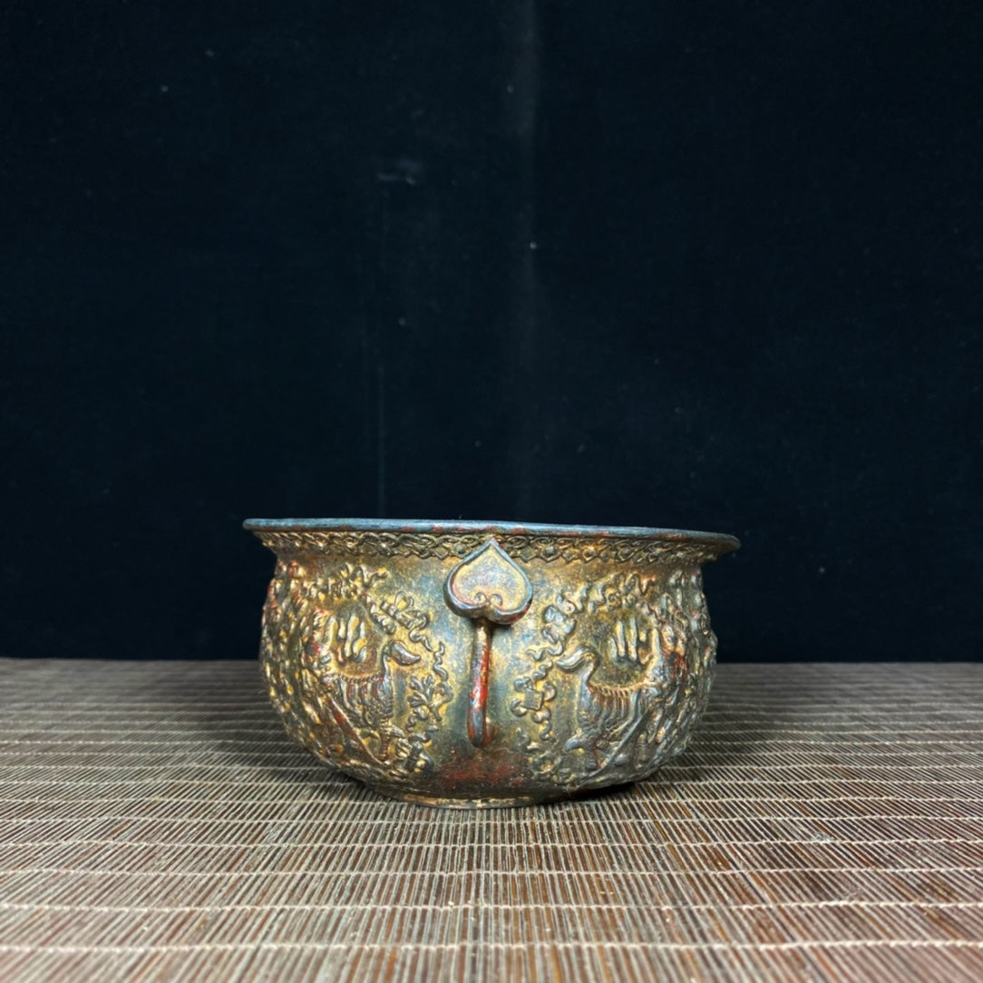 Antique Style God of Wealth and Auspicious Kylin Treasure Bowl - Exquisite Handcraft, Rare Collectible