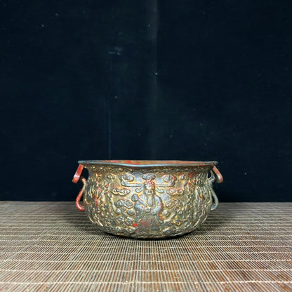 Antique Style God of Wealth and Auspicious Kylin Treasure Bowl - Exquisite Handcraft, Rare Collectible