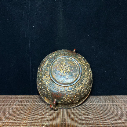 Antique Style God of Wealth and Auspicious Kylin Treasure Bowl - Exquisite Handcraft, Rare Collectible