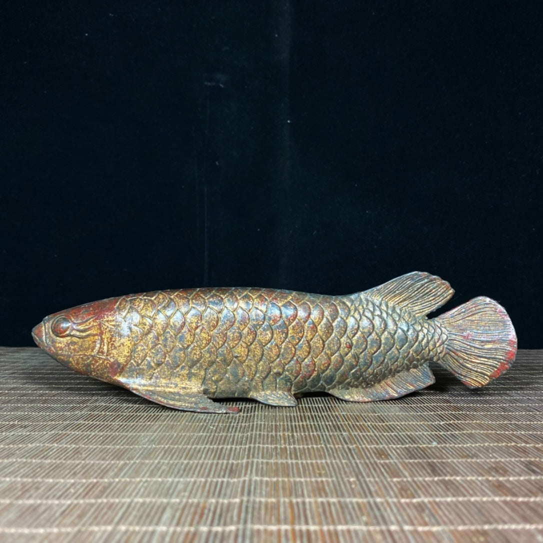 Antique Bronze-Gilt Gold Dragon Fish Statue - Exquisite Handcrafted Art, Unique Gift, Rare Collectible