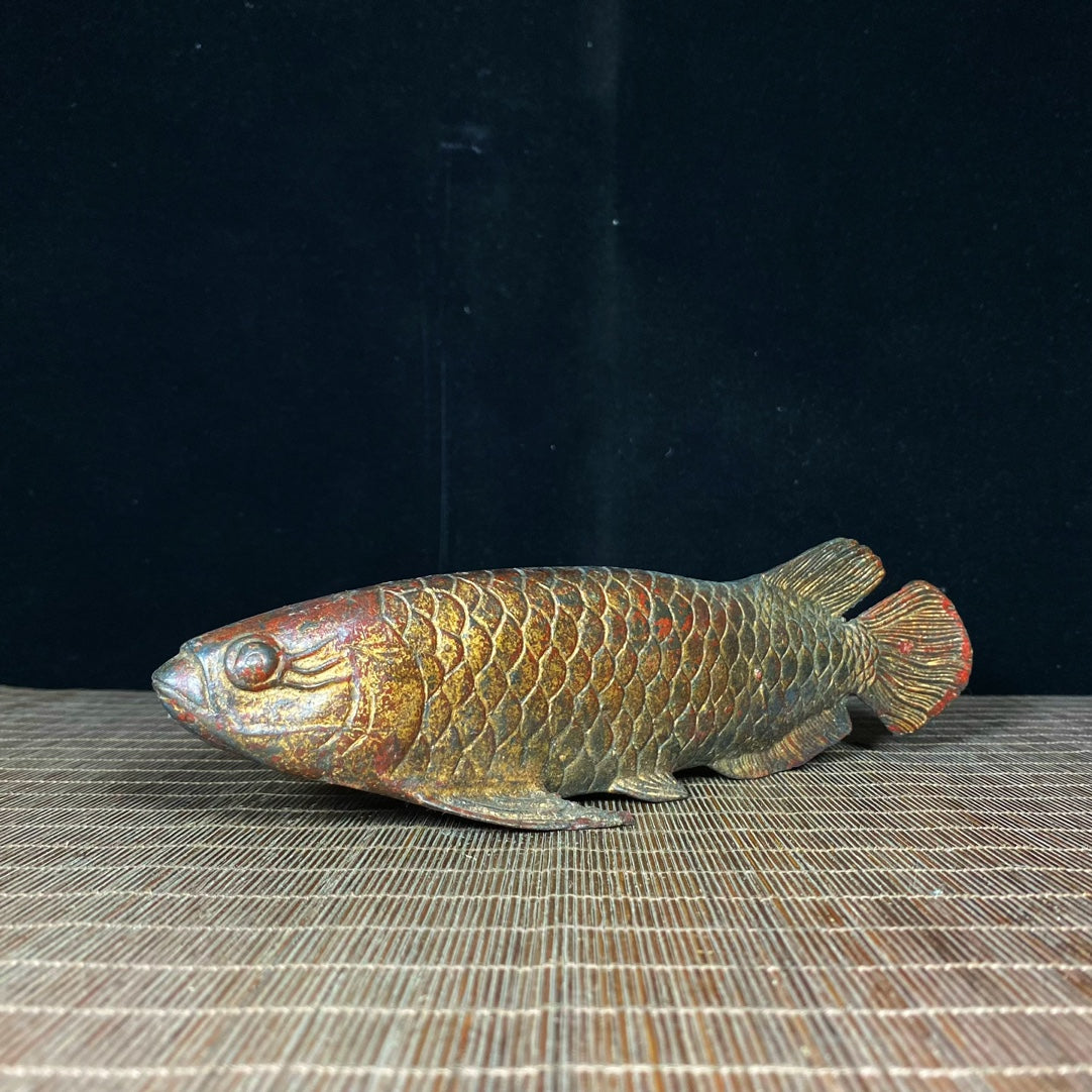 Antique Bronze-Gilt Gold Dragon Fish Statue - Exquisite Handcrafted Art, Unique Gift, Rare Collectible