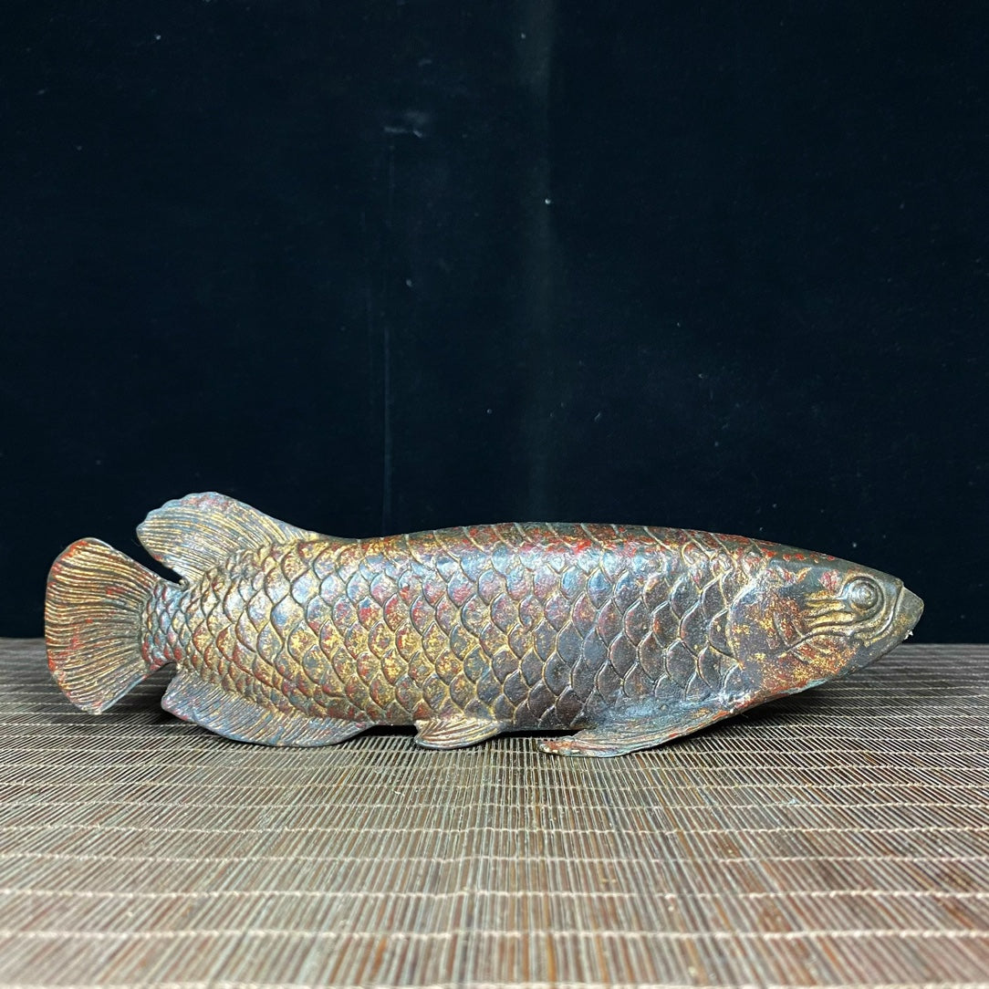 Antique Bronze-Gilt Gold Dragon Fish Statue - Exquisite Handcrafted Art, Unique Gift, Rare Collectible