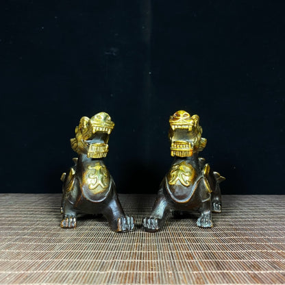 Pair of Gilded Pure Copper Pixiu Statues - Exquisite Handcrafted Art, Unique Gift