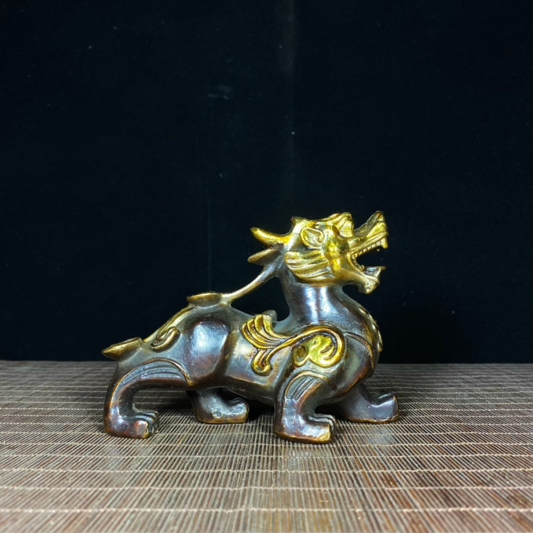 Pair of Gilded Pure Copper Pixiu Statues - Exquisite Handcrafted Art, Unique Gift