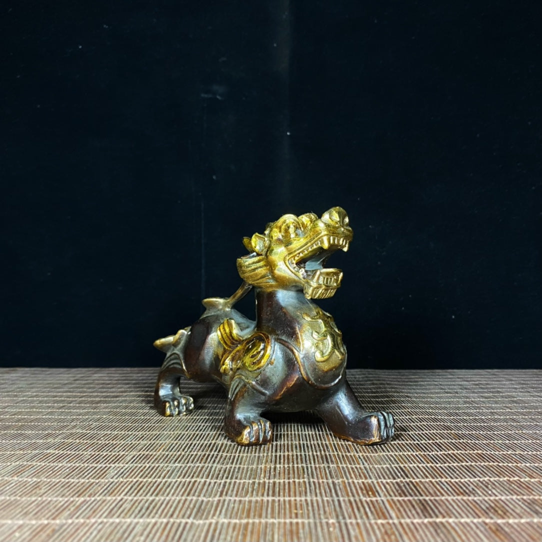 Pair of Gilded Pure Copper Pixiu Statues - Exquisite Handcrafted Art, Unique Gift