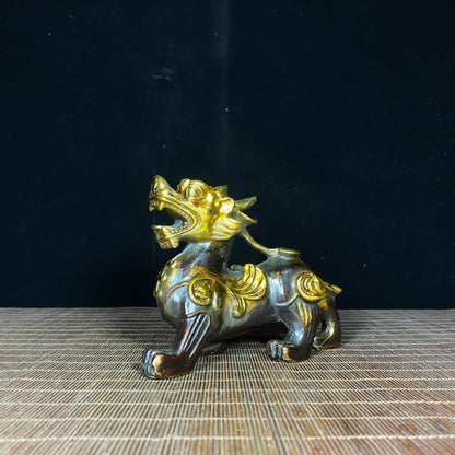 Pair of Gilded Pure Copper Pixiu Statues - Exquisite Handcrafted Art, Unique Gift