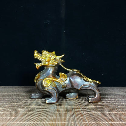 Pair of Gilded Pure Copper Pixiu Statues - Exquisite Handcrafted Art, Unique Gift