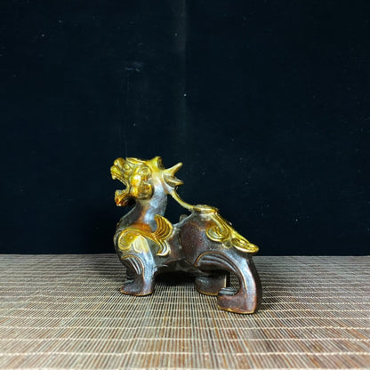 Pair of Gilded Pure Copper Pixiu Statues - Exquisite Handcrafted Art, Unique Gift