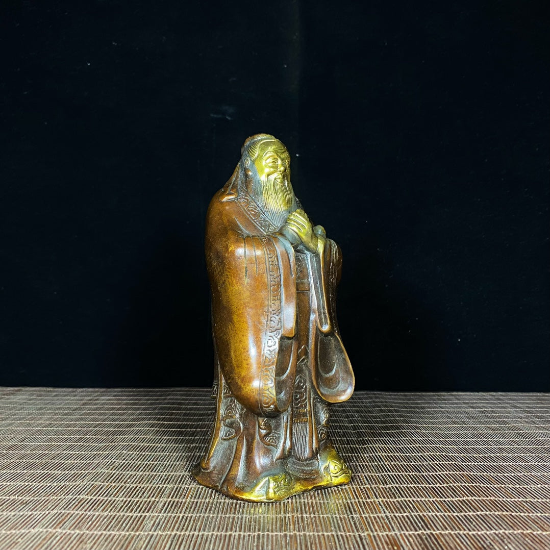 Pure Copper Gilded Confucius Statue - Rare Handcrafted Art Piece, Unique Gift