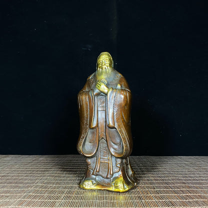 Pure Copper Gilded Confucius Statue - Rare Handcrafted Art Piece, Unique Gift