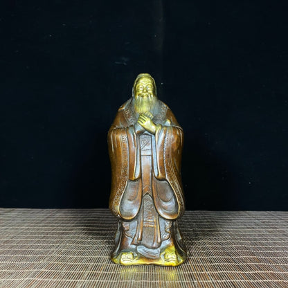 Pure Copper Gilded Confucius Statue - Rare Handcrafted Art Piece, Unique Gift