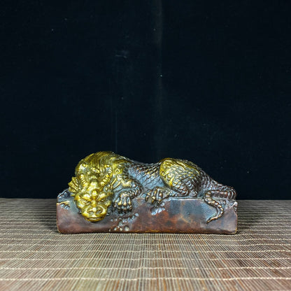 Exquisite Handcrafted Copper Gilded Chiwen Paperweight - Unique Collectible Gift