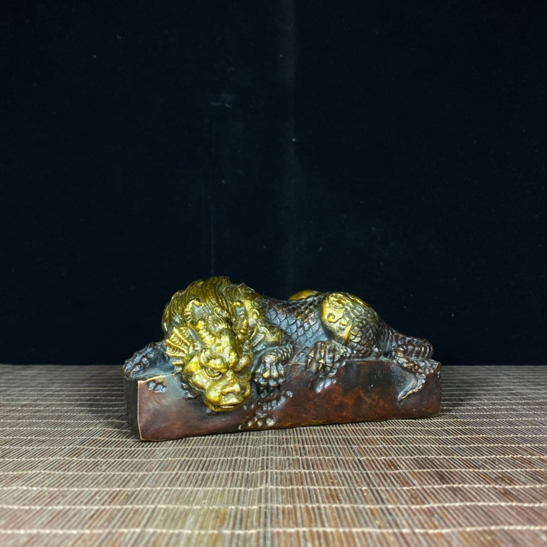 Exquisite Handcrafted Copper Gilded Chiwen Paperweight - Unique Collectible Gift