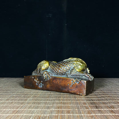 Exquisite Handcrafted Copper Gilded Chiwen Paperweight - Unique Collectible Gift