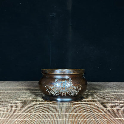 Exquisite Pure Copper Incense Burner with Engraved Buddha Characters - Handcrafted Masterpiece