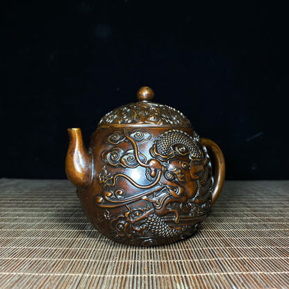 Exquisite Handcrafted Pure Copper Teapot with Golden Dragon and Cloud Embossing - Unique Collectible Gift