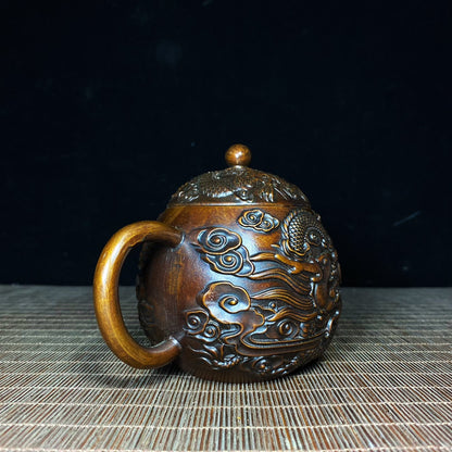 Exquisite Handcrafted Pure Copper Teapot with Golden Dragon and Cloud Embossing - Unique Collectible Gift