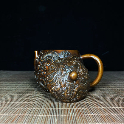 Exquisite Handcrafted Pure Copper Teapot with Golden Dragon and Cloud Embossing - Unique Collectible Gift