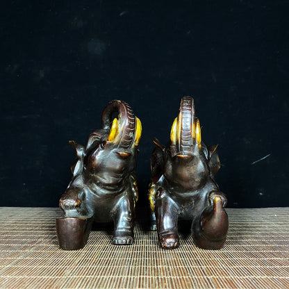 Exquisite Pair of Gilded Bronze Elephant Statues - Symbol of Wealth and Good Luck