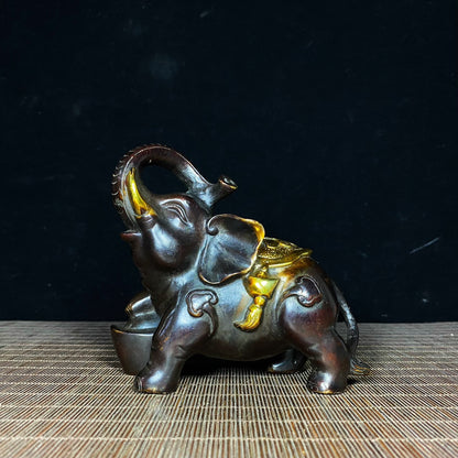 Exquisite Pair of Gilded Bronze Elephant Statues - Symbol of Wealth and Good Luck