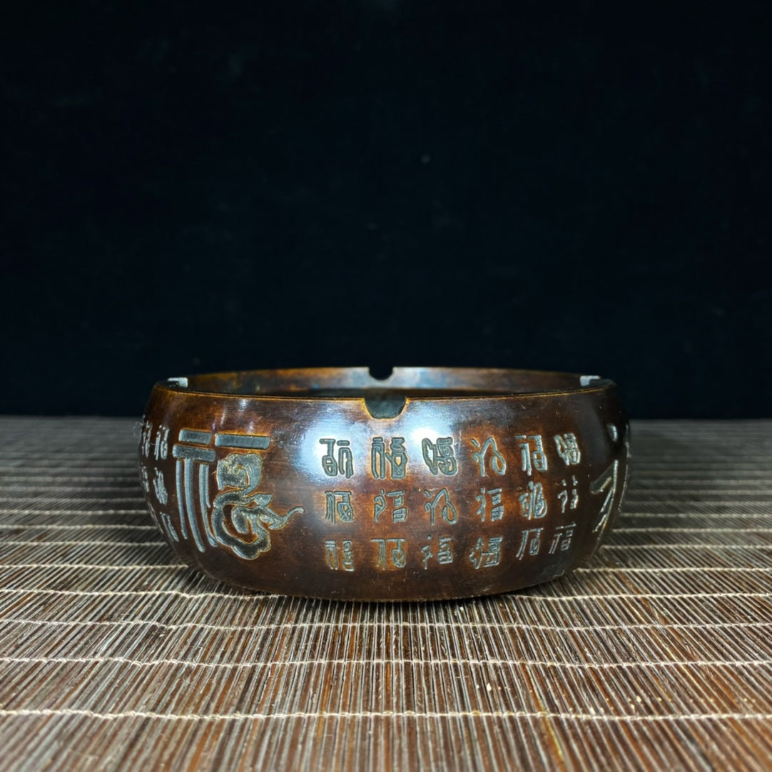 Exquisite Handcrafted Pure Copper "Fu" Character Ashtray - Unique Gift & Home Decor