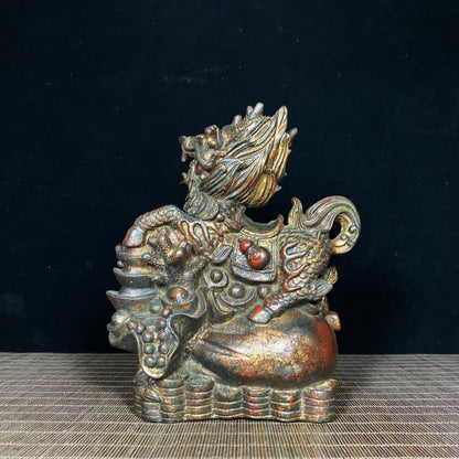 Exquisite Handcrafted Copper Kilin Sculpture - Symbol of Wealth and Success