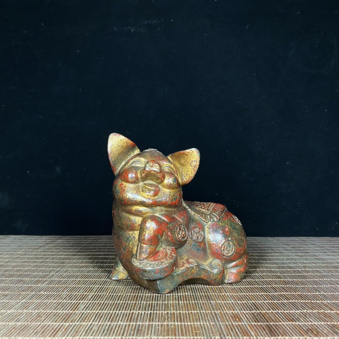 Rare Antique Hand-Carved Pig Statue - Exquisite Craftsmanship, Unique Gift