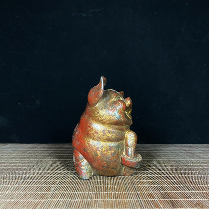 Rare Antique Hand-Carved Pig Statue - Exquisite Craftsmanship, Unique Gift