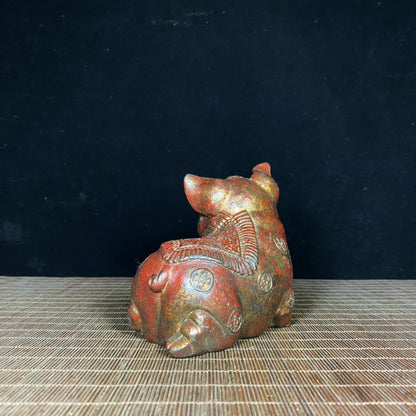 Rare Antique Hand-Carved Pig Statue - Exquisite Craftsmanship, Unique Gift