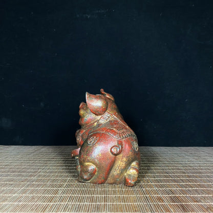 Rare Antique Hand-Carved Pig Statue - Exquisite Craftsmanship, Unique Gift