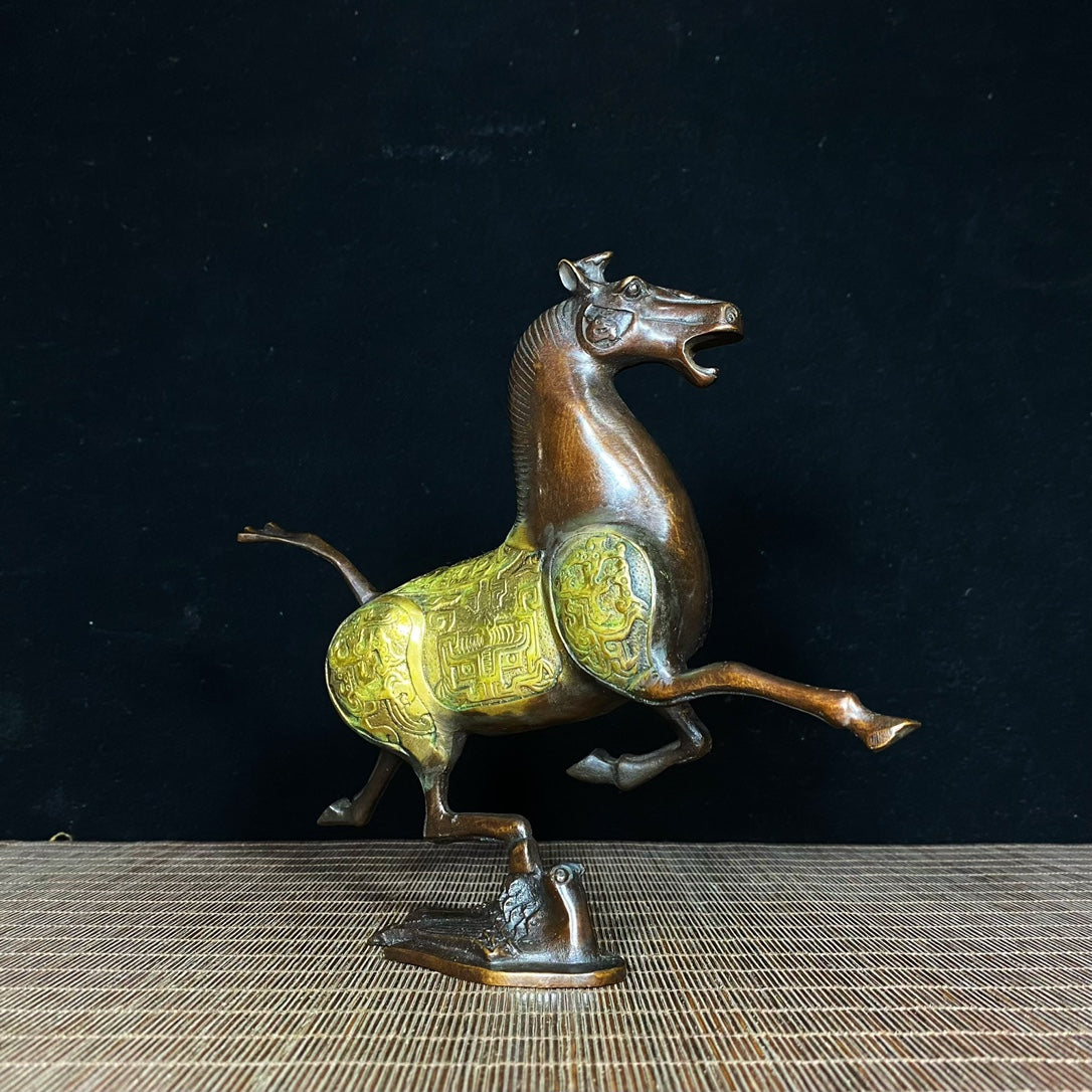 Handcrafted Gilded Bronze Galloping Horse - Unique Collectible Art Piece