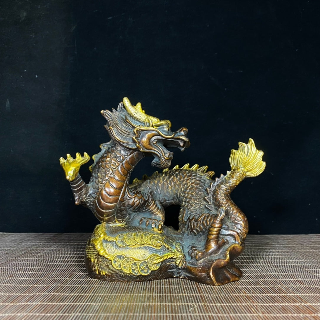 Handcrafted Pure Copper Gilded Prosperity Dragon Sculpture