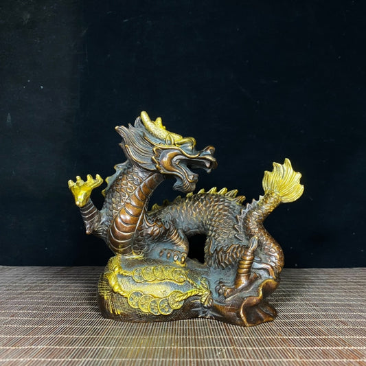 Handcrafted Pure Copper Gilded Prosperity Dragon Sculpture