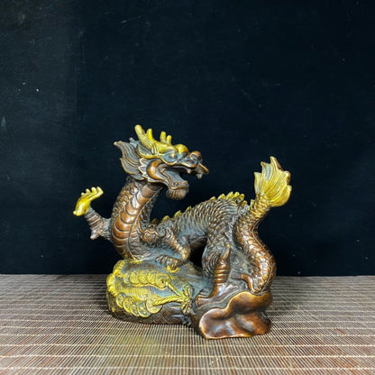 Handcrafted Pure Copper Gilded Prosperity Dragon Sculpture