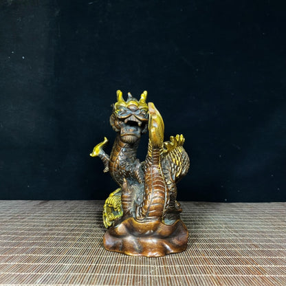 Handcrafted Pure Copper Gilded Prosperity Dragon Sculpture