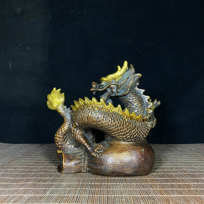 Handcrafted Pure Copper Gilded Prosperity Dragon Sculpture