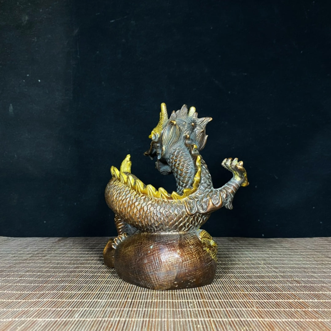 Handcrafted Pure Copper Gilded Prosperity Dragon Sculpture