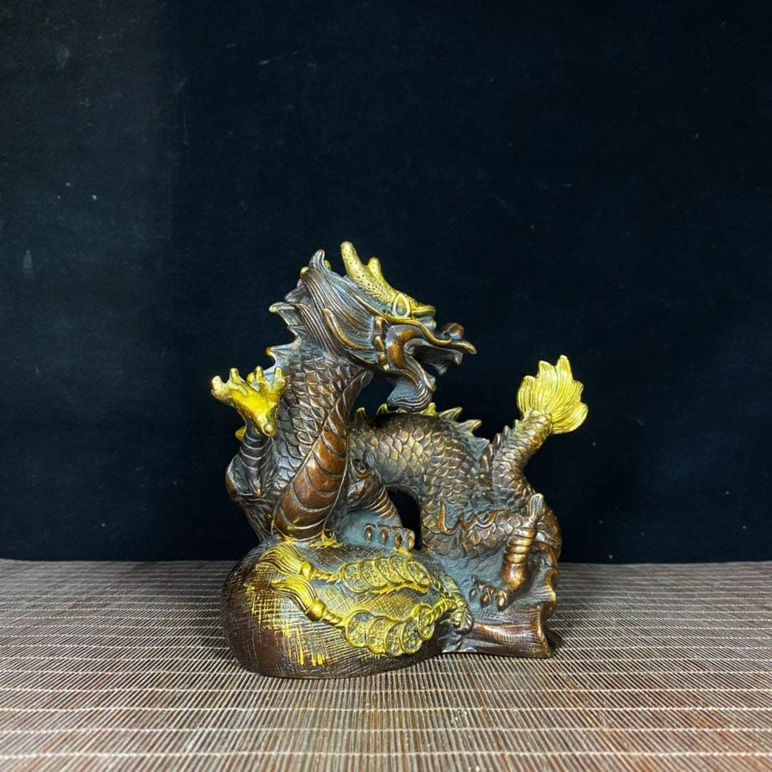 Handcrafted Pure Copper Gilded Prosperity Dragon Sculpture