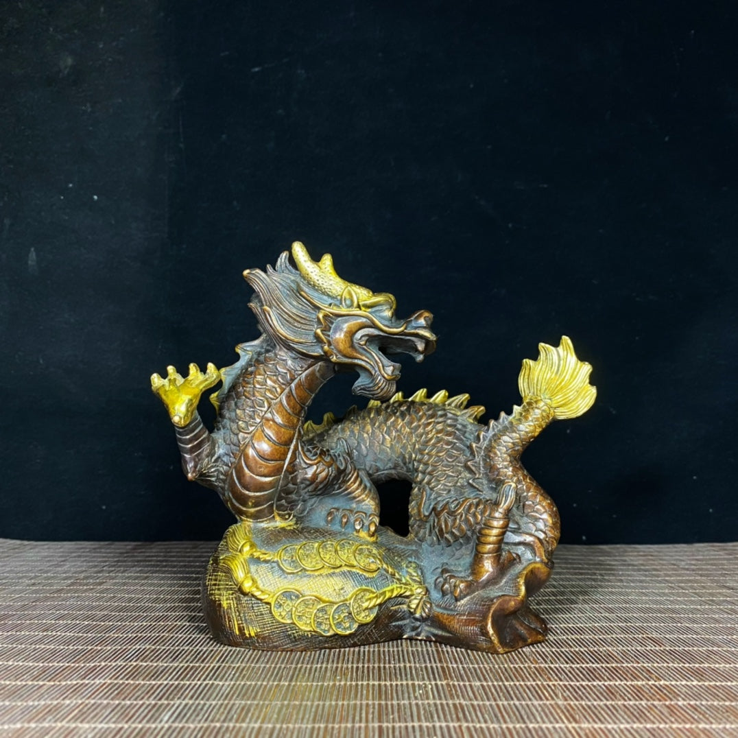 Handcrafted Pure Copper Gilded Prosperity Dragon Sculpture