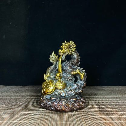 Exquisite Handcrafted Copper Gilded Dragon Zodiac Treasure Bowl - Unique Gift and Collector's Item