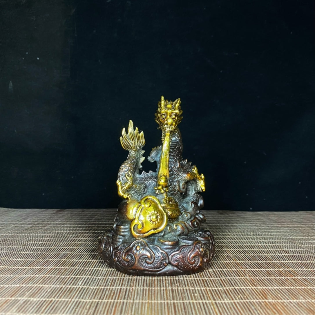 Exquisite Handcrafted Copper Gilded Dragon Zodiac Treasure Bowl - Unique Gift and Collector's Item