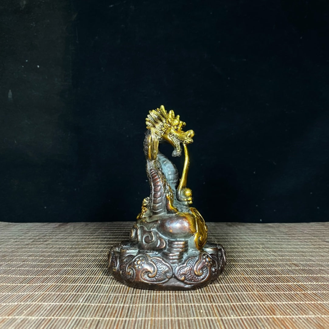 Exquisite Handcrafted Copper Gilded Dragon Zodiac Treasure Bowl - Unique Gift and Collector's Item