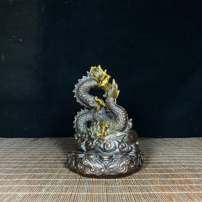 Exquisite Handcrafted Copper Gilded Dragon Zodiac Treasure Bowl - Unique Gift and Collector's Item