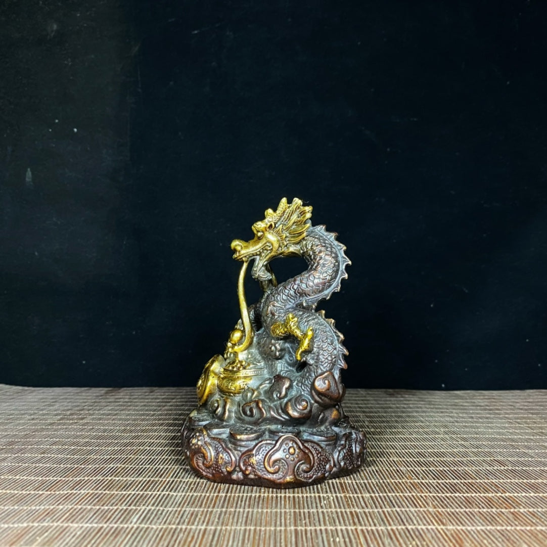 Exquisite Handcrafted Copper Gilded Dragon Zodiac Treasure Bowl - Unique Gift and Collector's Item